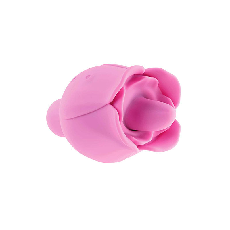 Top view of Ravishing Rose showing feature highlights like dual stimulation | Flirty Bay, Rose Toys, clitoral stimulator, clitoral stimulation, adult store Australia.
